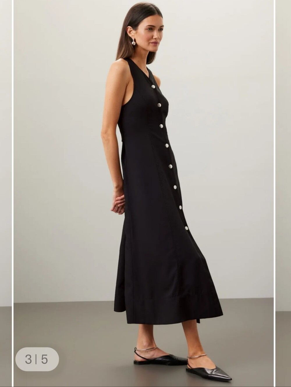 Proenza Schouler Black Sleeveless Button-Front Midi Dress with Silver Buttons - Picture 15 of 16